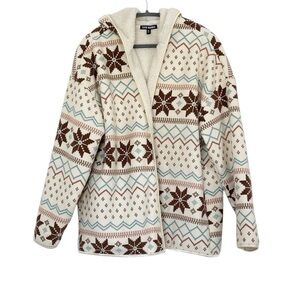 Steve Madden Women’s Sherpa Fleece Wrap Fairisle Print Hooded Jacket XL
